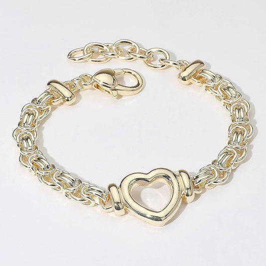 14K Gold Plated Open Heart Link Chain Bracelet