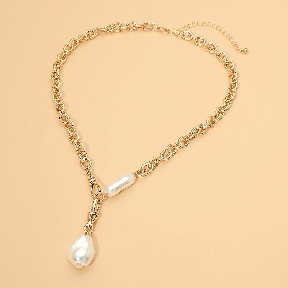 Chunky Irregular Pearl Drop Chain Necklace