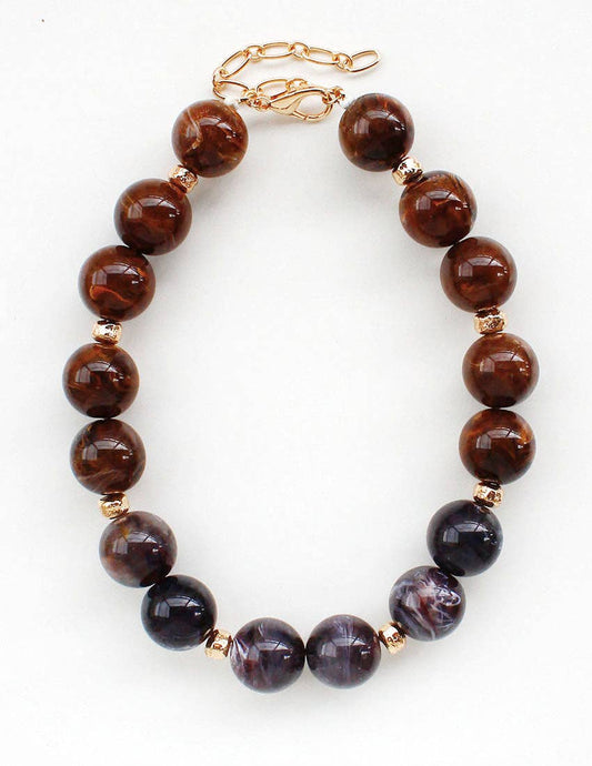 Large Natural Stone Brown and Grey 16"-18" Necklace