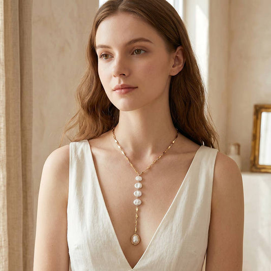 Pearl Pendant Link Drop Lariat Abstract Chain Necklace