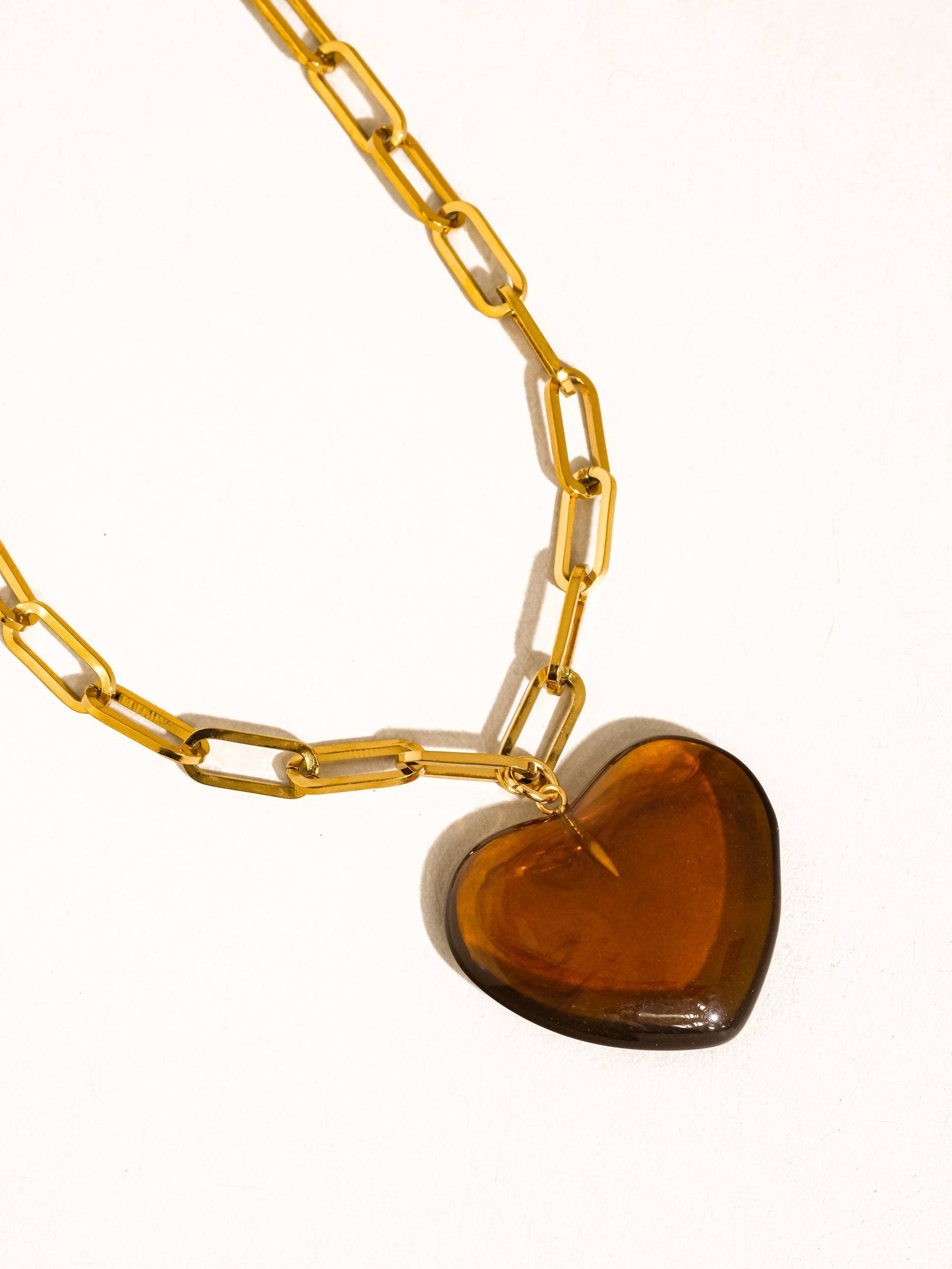 Rouelle 18K Gold Non-Tarnish Heart Chain Necklace: White