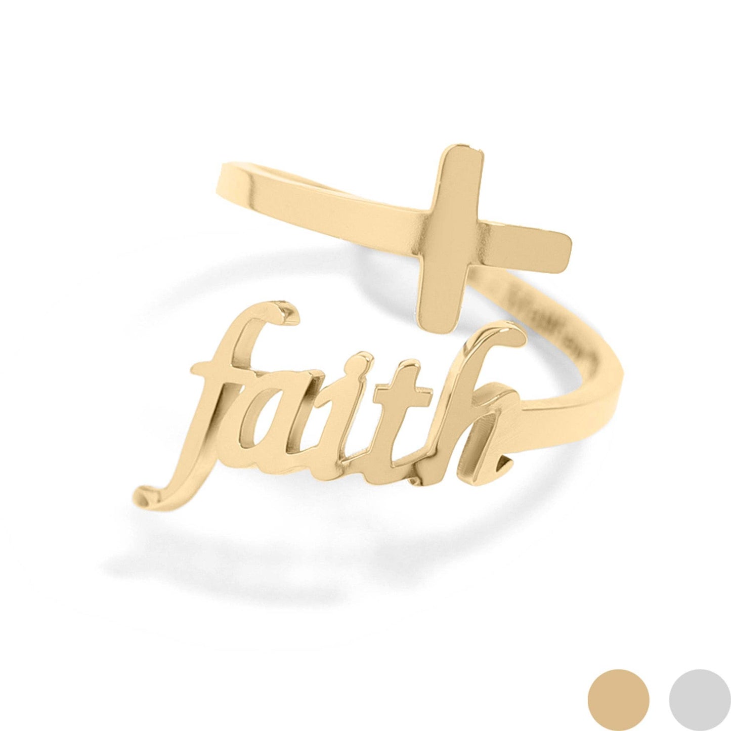 18K Gold PVD Adjustable "Faith" Ring: Stainless / 9