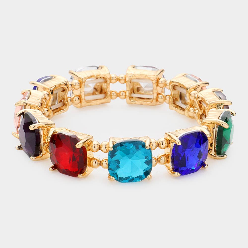 Cushion Square Stone Stretch Evening Bracelet: DARK MULTI