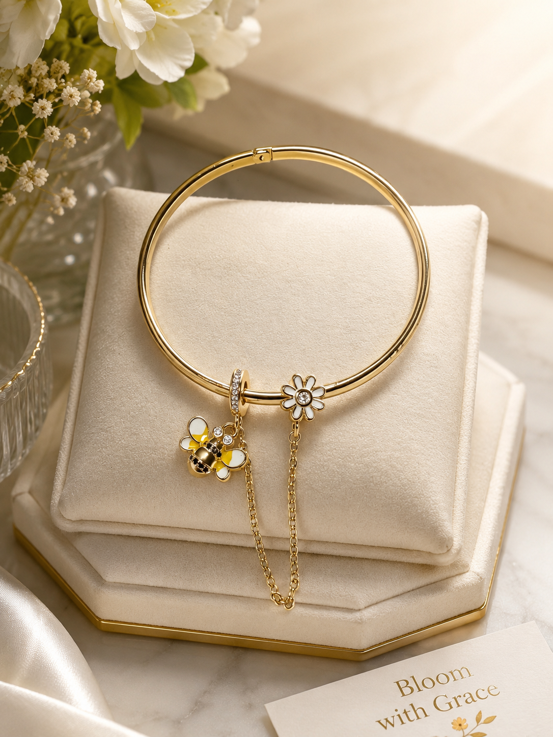 14k Gold Plated XP 7.5” Charm Bangle Bracelet 4.5mm