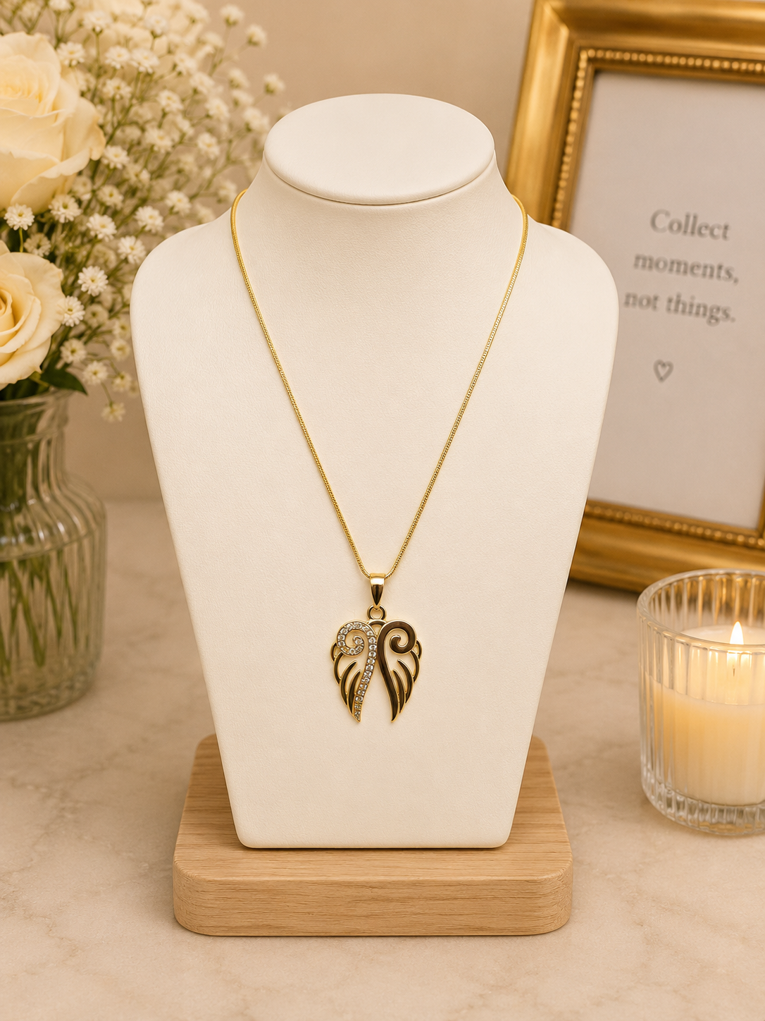 14k Gold Plated Angel Wing Necklace 2mm Snake Chain 18”