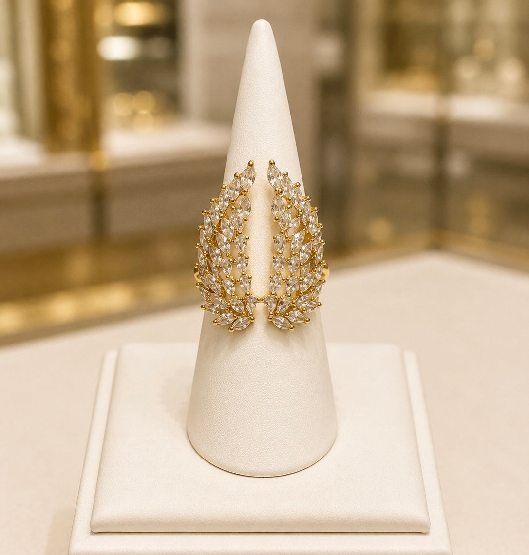 Angel Wing Cubic Zirconia Ring – 14k Gold Plated- Adjustable Size R050100