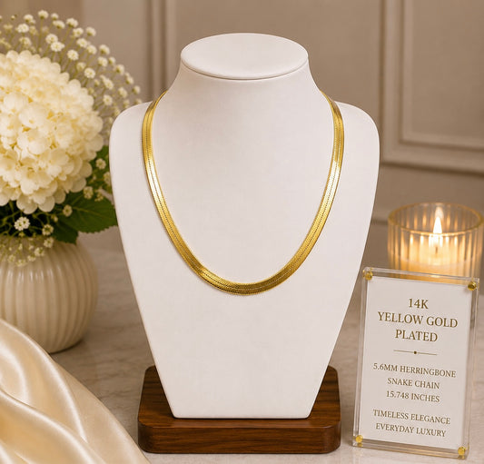 14K Gold Plated 5.6mm Herringbone Chain Necklace – 15.75” N050107