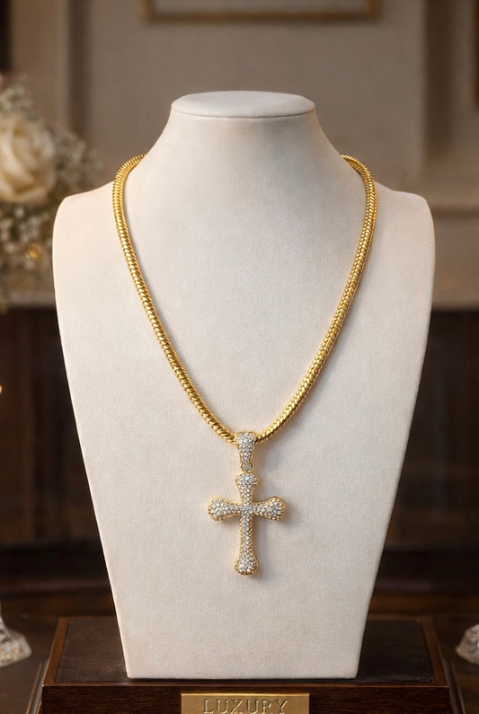 Divine Radiance Cross Necklace 18” Snake Chain