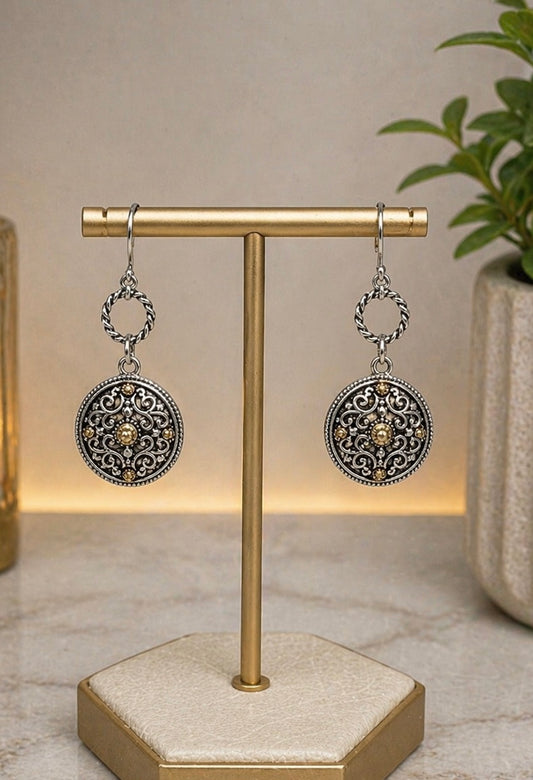 2-Tone Vintage-Inspired Filigree Drop Earrings Nickel Free-CO-05