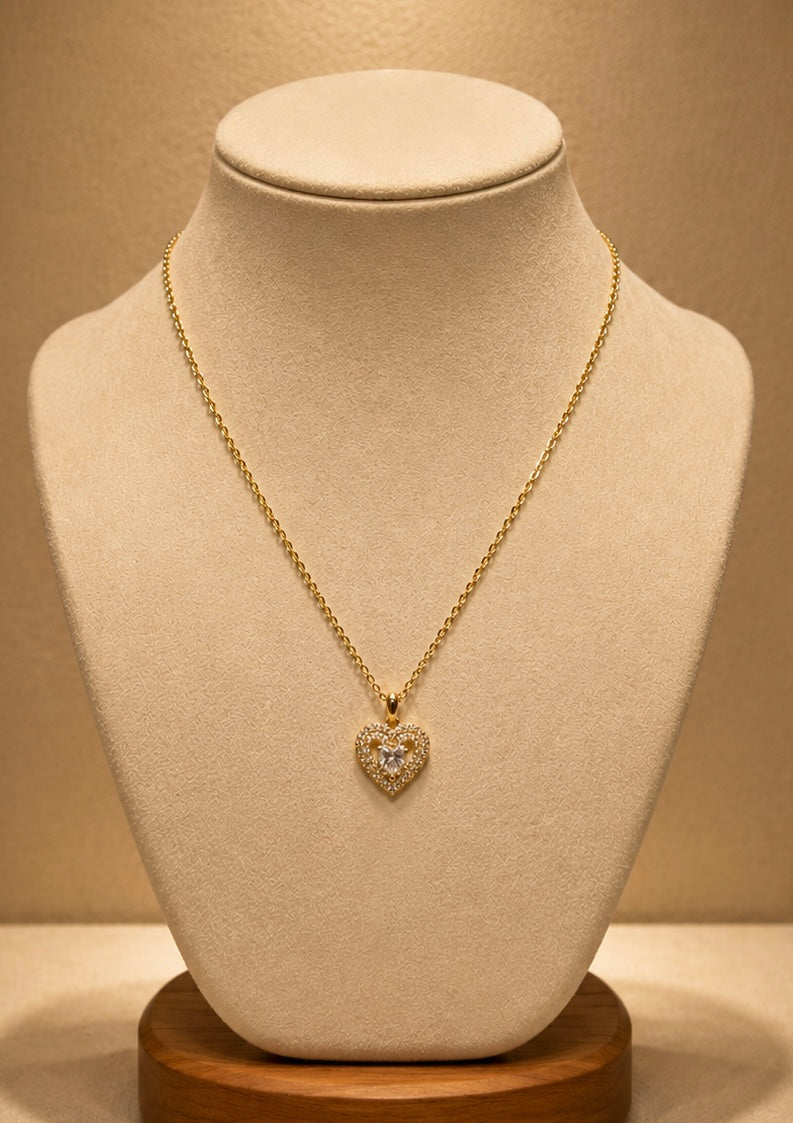 Petite Gold Heart CZ Pendant Necklace 14k Gold Plated XP N050100