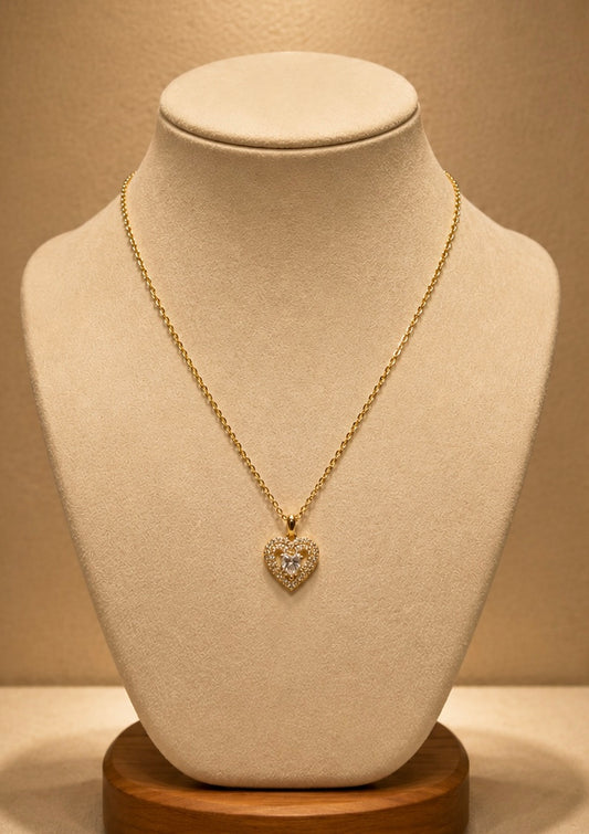 Petite Gold Heart CZ Pendant Necklace 14k Gold Plated XP N050100