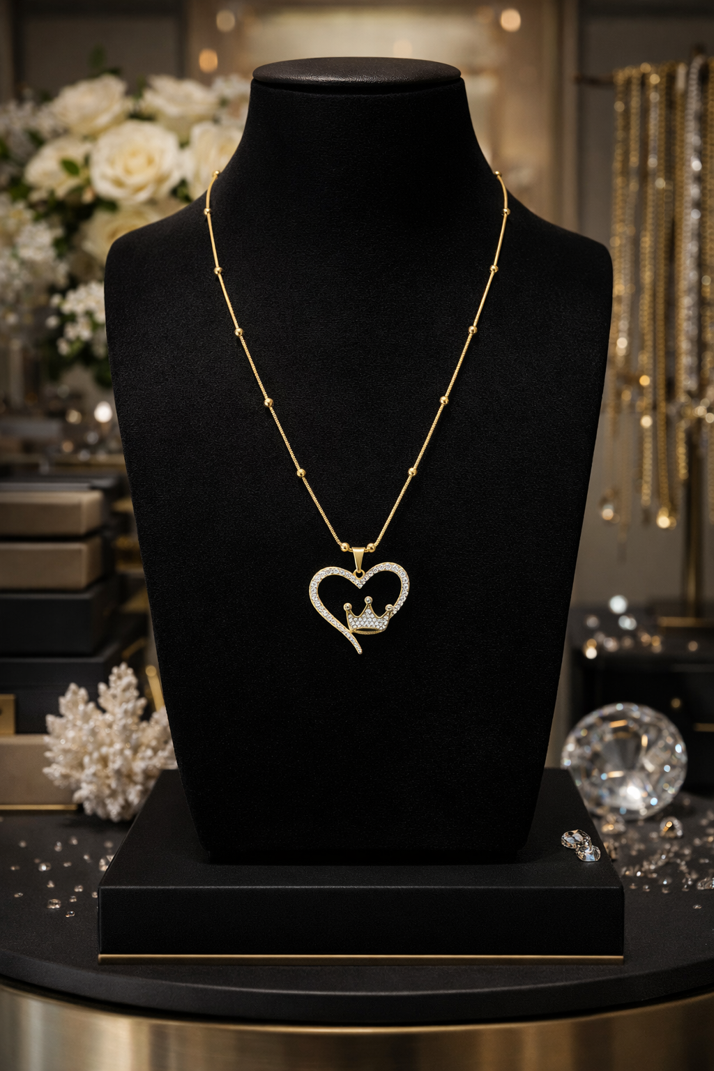 Princess Heart Pendant Necklace 18” Chain