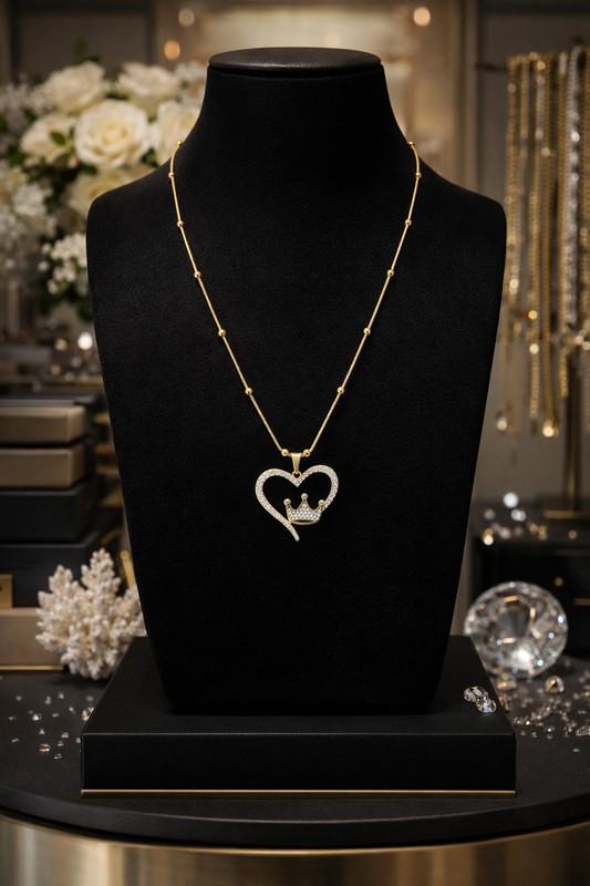 Princess Heart Pendant Necklace 18” Chain