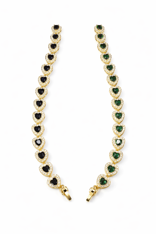 VALENTINE HEART ZIRCONIA BRACELET GOLD FILLED ORO LAMINADO 7.5”