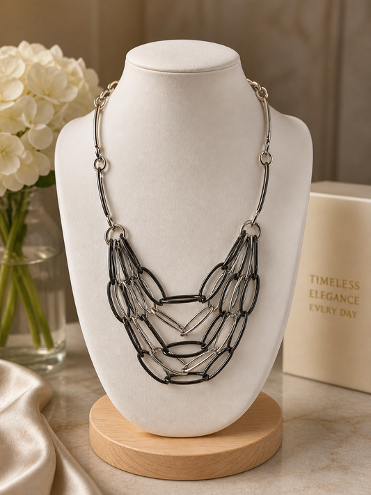 Two-Tone Layered Link Statement Necklace