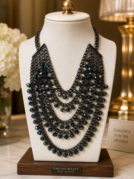 Midnight Luxe Multi-Layer Beaded Statement Necklace