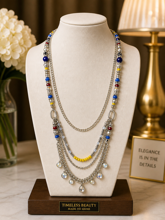Color Pop Multi-Layer Silver Charm Statement Necklace
