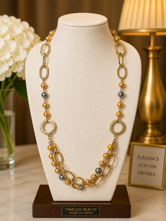 Golden Glow Mixed Bead & Link Statement Necklace