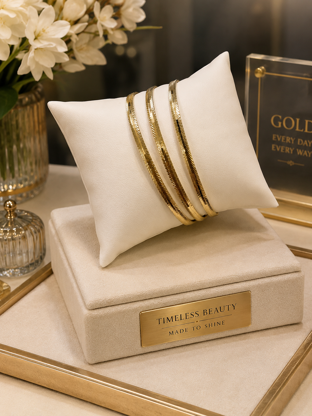 Goldie Trío Bangle Bracelet Set 8” Gold Plated
