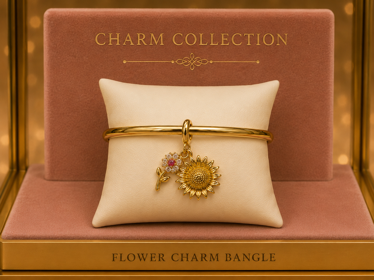 7.5 inch Charm Gold Plated Bangle Bracelet 4.5mm