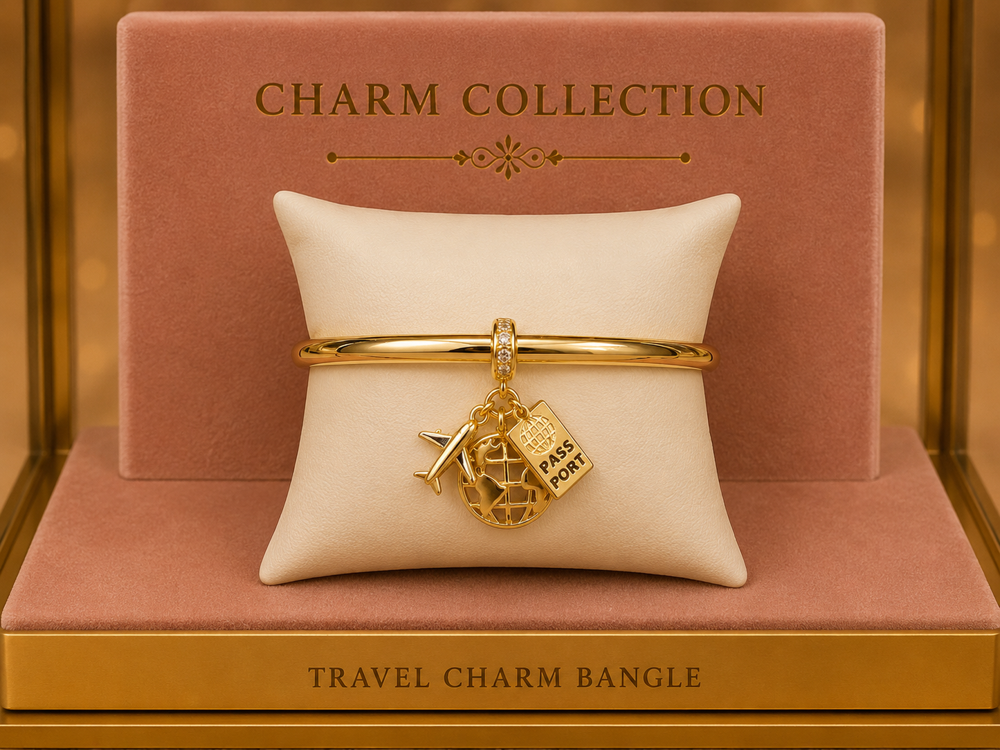 7.5 inch Charm Gold Plated Bangle Bracelet 4.5mm