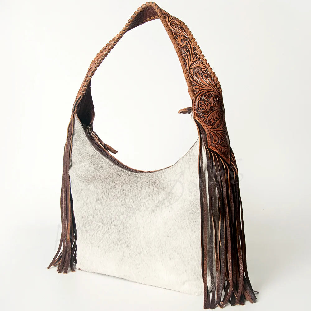ADBG803E American Darling Handcrafted Cowhide Hobo Bag Tooled Leather Fringe Shoulder Bag