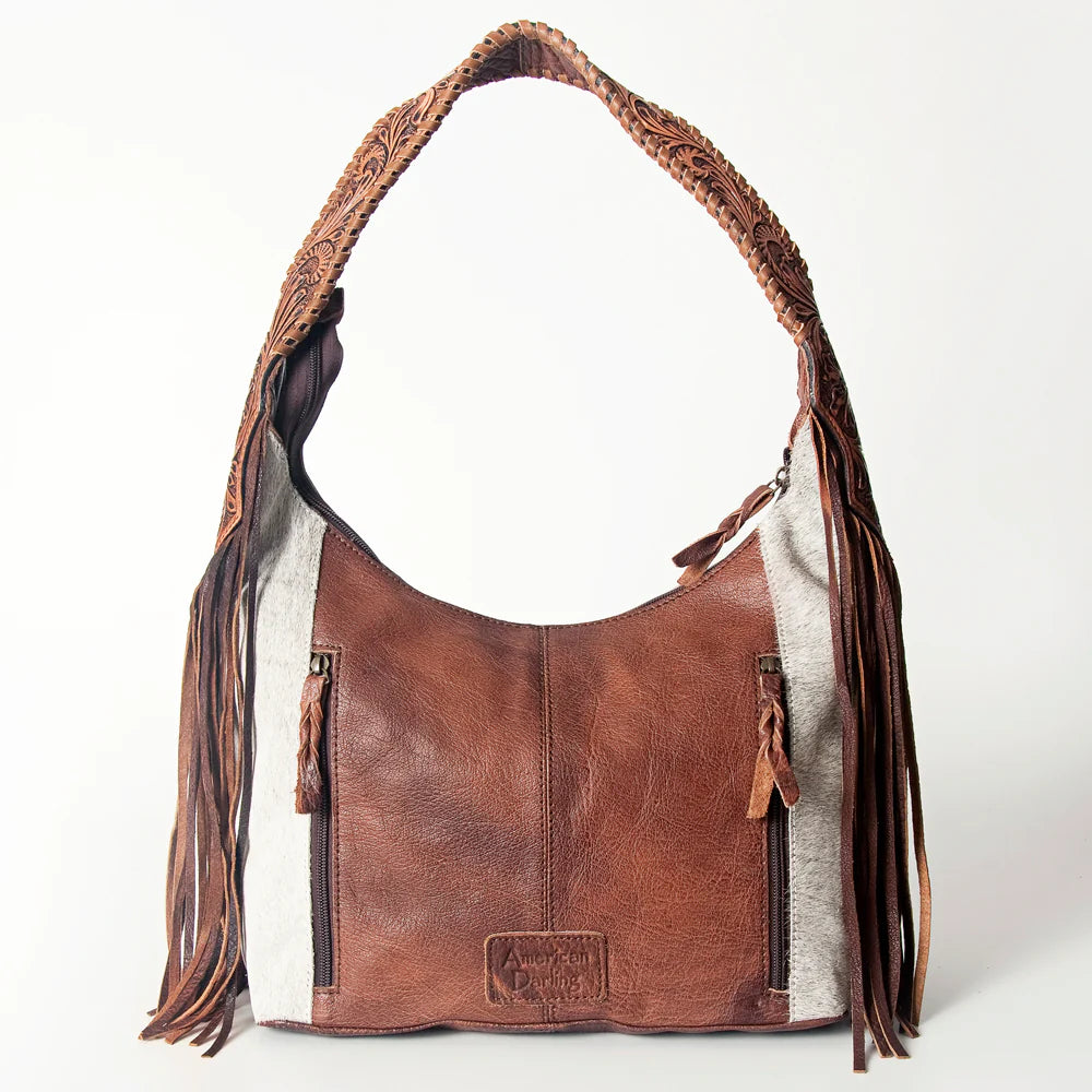 ADBG803E American Darling Handcrafted Cowhide Hobo Bag Tooled Leather Fringe Shoulder Bag