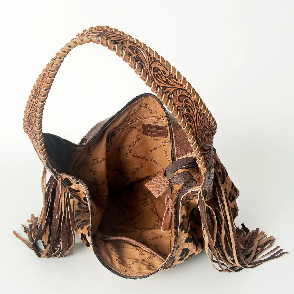 ADBG803H American Darling Handcrafted Cowhide Hobo Bag Tooled Leather Fringe Shoulder Bag