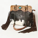 ADBG1187 American Darling Cowhide Fringe Large Crossbody -Tooled Leather & Chain Bag