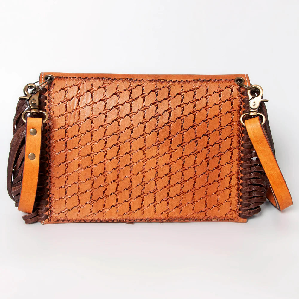 ADBGA178  American Darling Hand Tooled Floral Carved Leather Fringe Envelope Women