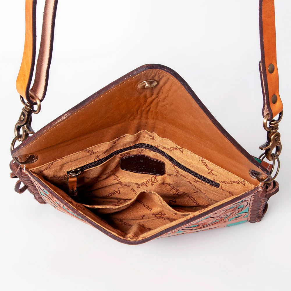 ADBGA178  American Darling Hand Tooled Floral Carved Leather Fringe Envelope Women
