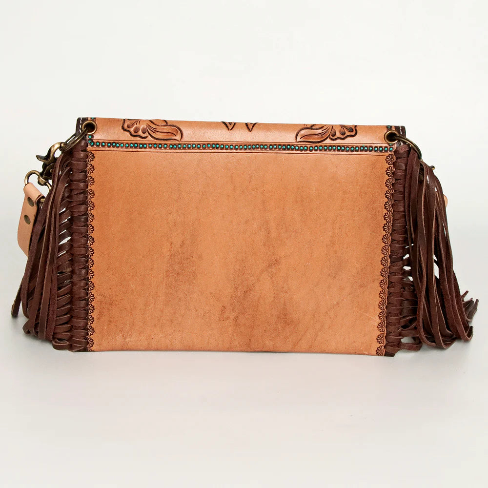 ADBGA290 American Darling Hand Tooled Floral Carved Leather Envelope With Fringes