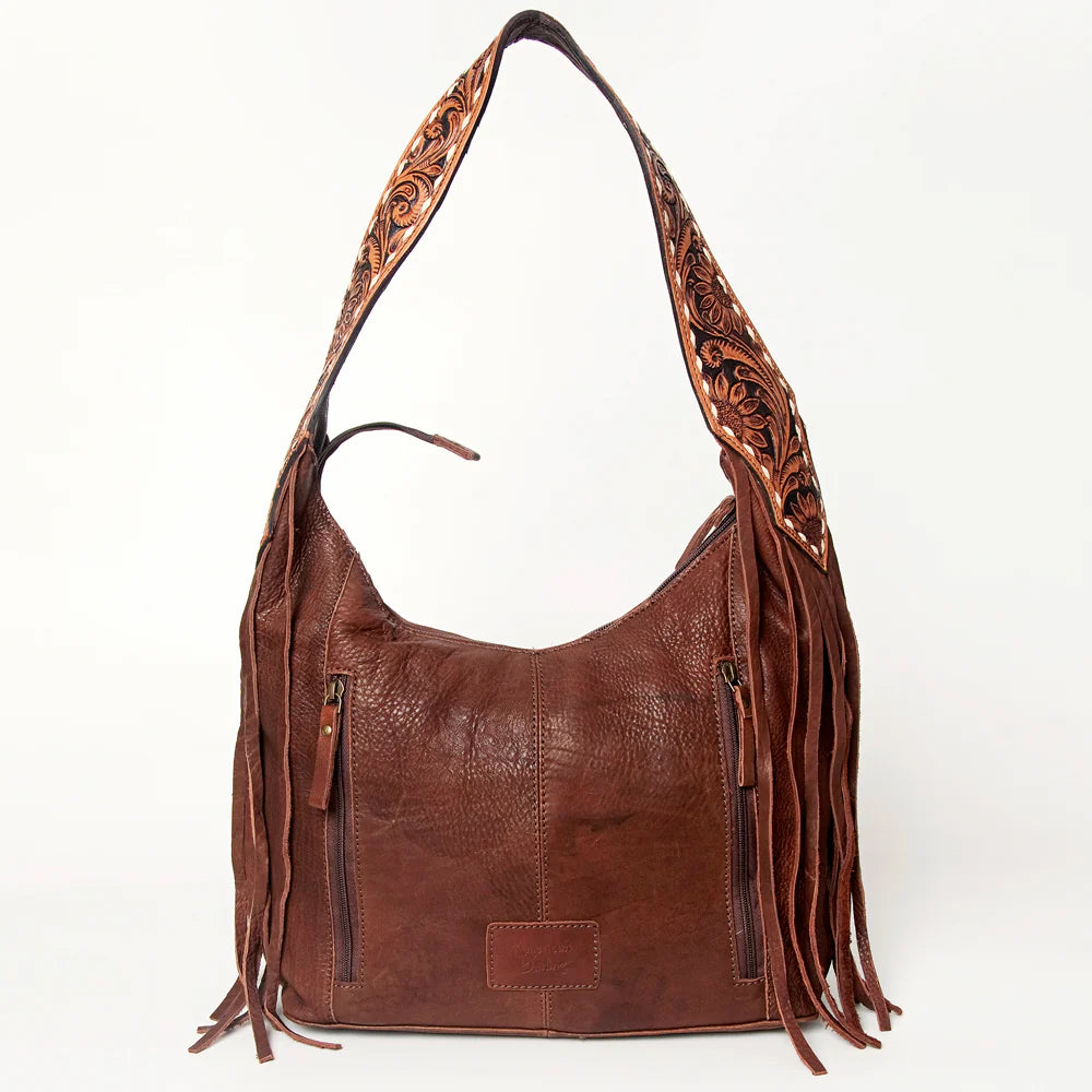 ADBGA219 American Darling Hand Tooled Genuine Leather Hobo Bag Turquoise Concho Fringe