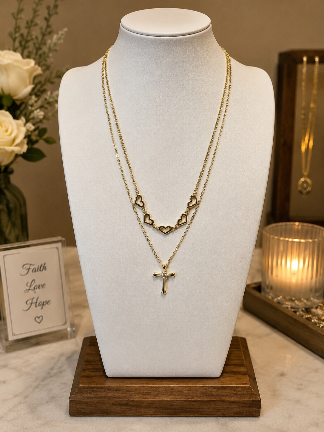 Faith & Love Layered Gold Necklace Set 14k Gold Plated XP- N080102
