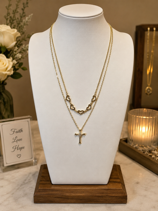 Faith & Love Layered Gold Necklace Set 14k Gold Plated XP- N080102