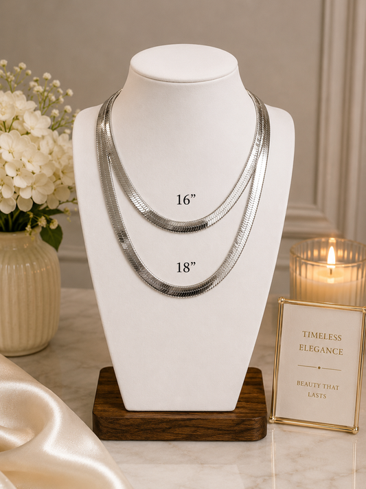 18K White Gold Plated 9mm Herringbone Necklace | Available in 16” or 18” (Sold Separately) N0100104