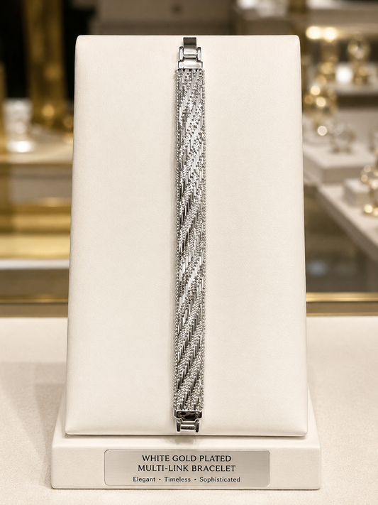 14k White Gold Plated 7.5” Multi-Link Bracelet – Diamond-Cut Finish B0100100
