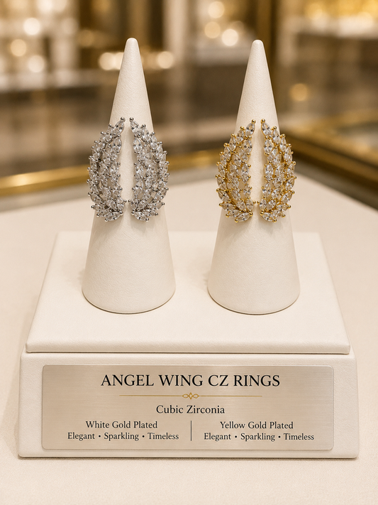 Angel Wing Cubic Zirconia Ring – 14k Gold Plated- Adjustable Size R050100