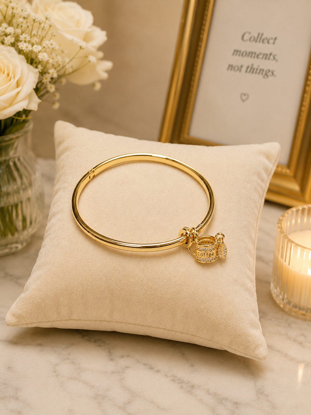 14k Gold Plated XP 7.5” Charm Bangle Bracelet 4.5mm