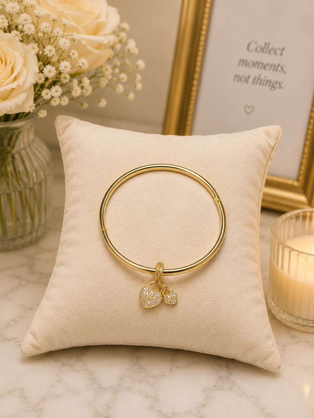 14k Gold Plated XP 7.5” Charm Bangle Bracelet 4.5mm