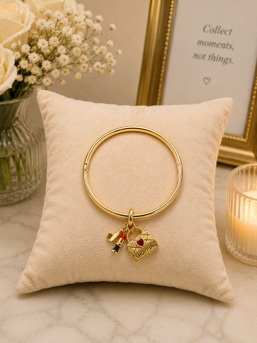 14k Gold Plated XP 7.5” Charm Bangle Bracelet 4.5mm