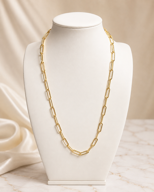 14K Yellow Gold Plated Paper Clip Link Necklace