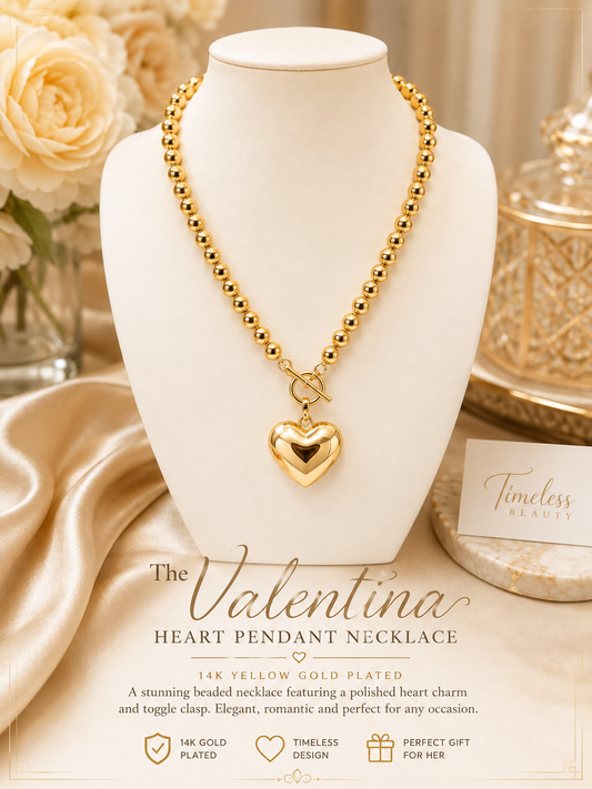 The Valentina Heart Necklace 14k Gold Plated 17.5”