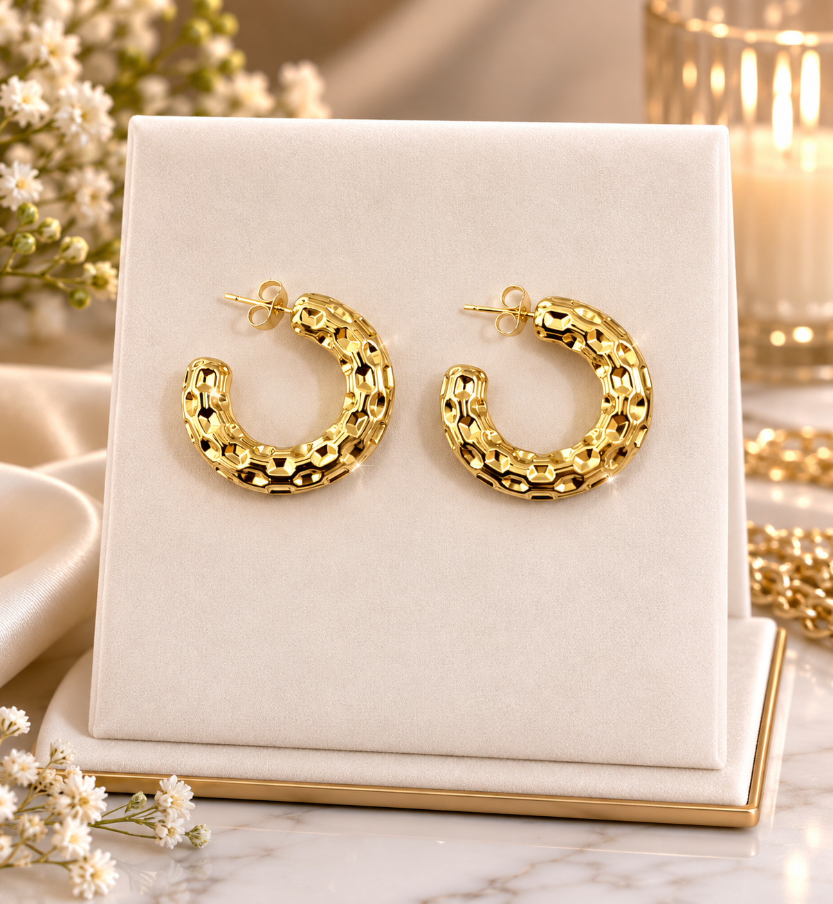 The Camila Textured Gold Hoops 14k Gold Plated 2.6”