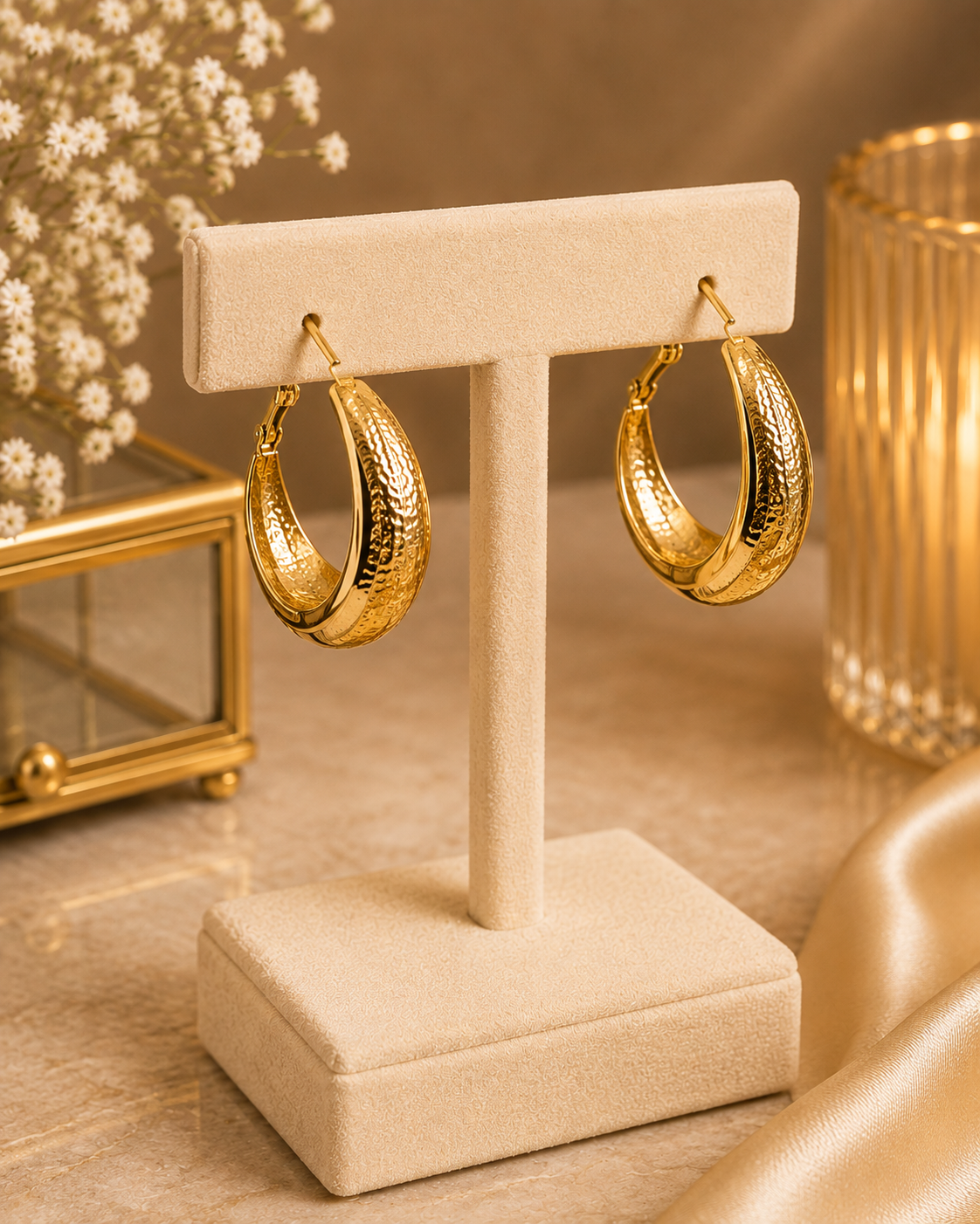 ✨ The Alessandra Textured Gold Hoops 14k Gokd Plated