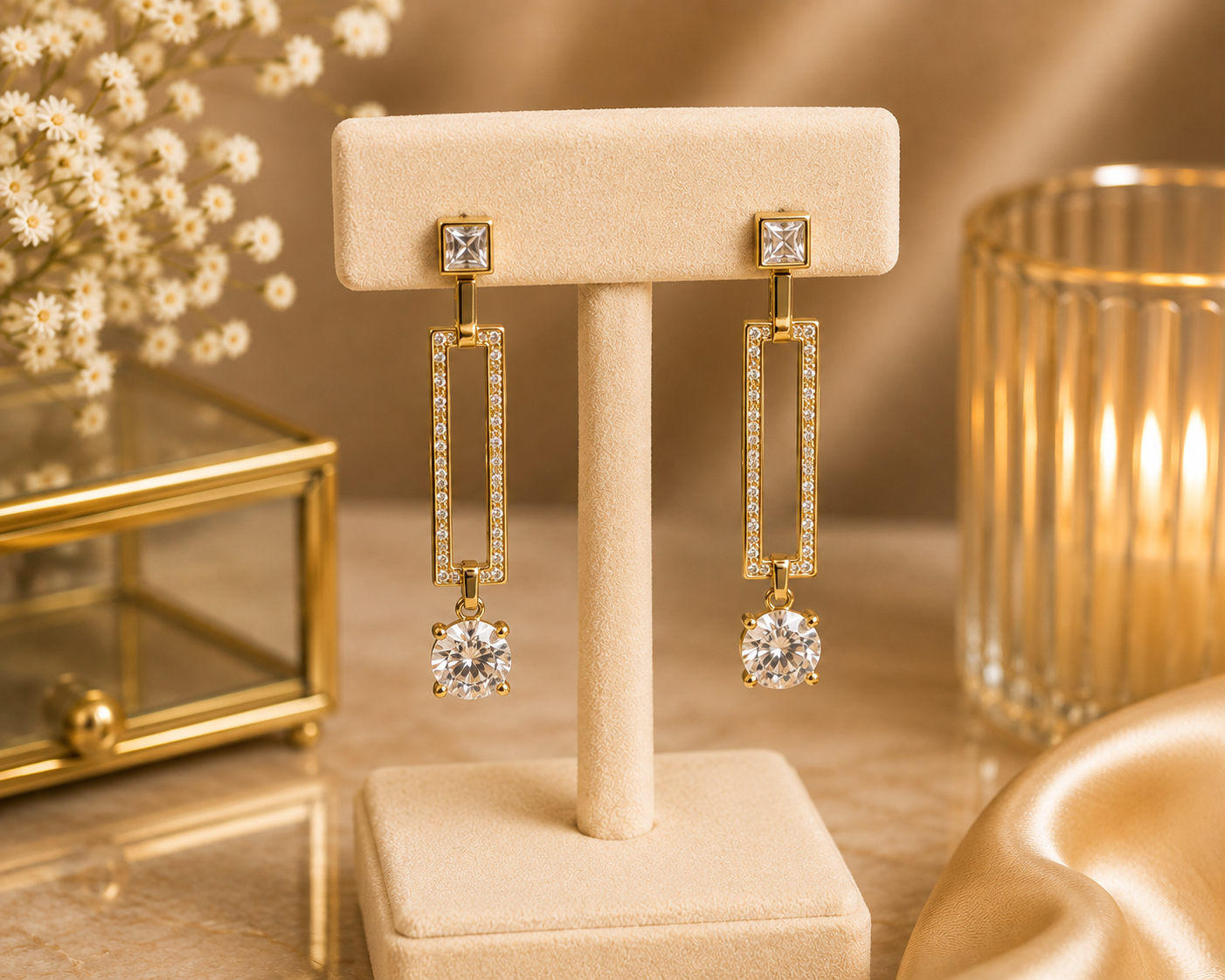The Isabella CZ Drop Earrings 14k Gold Plated