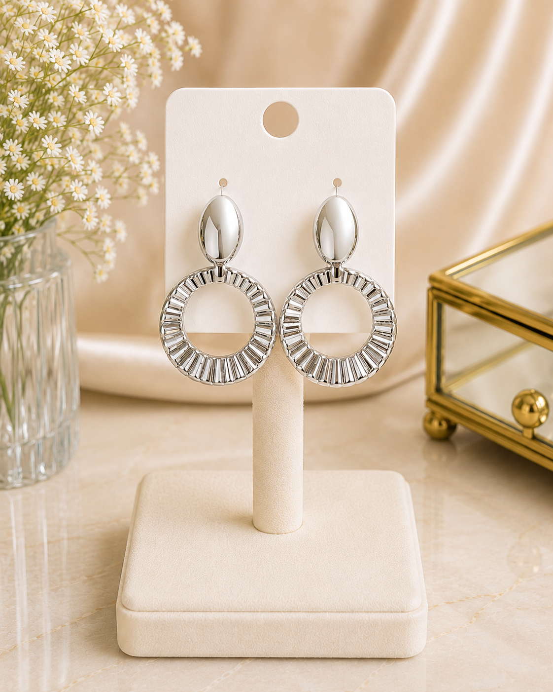 The Valentina Silver Statement Earrings 14k White Gold Plated