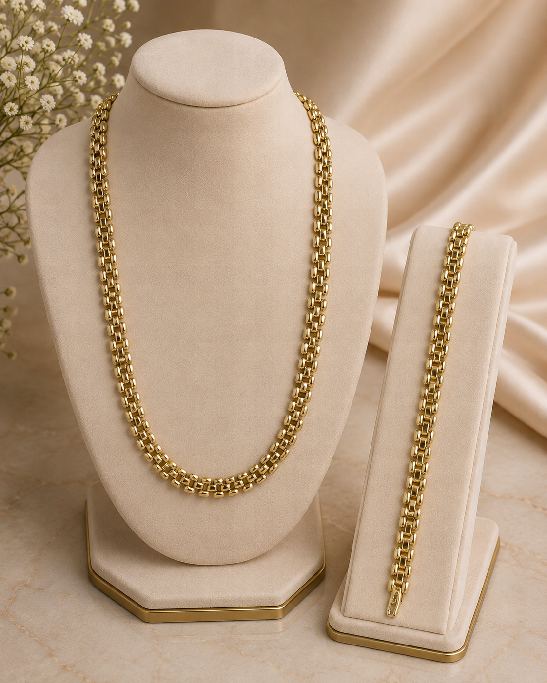 The Bianca Gold Link Necklace & Bracelet Set 14k Gold Plated