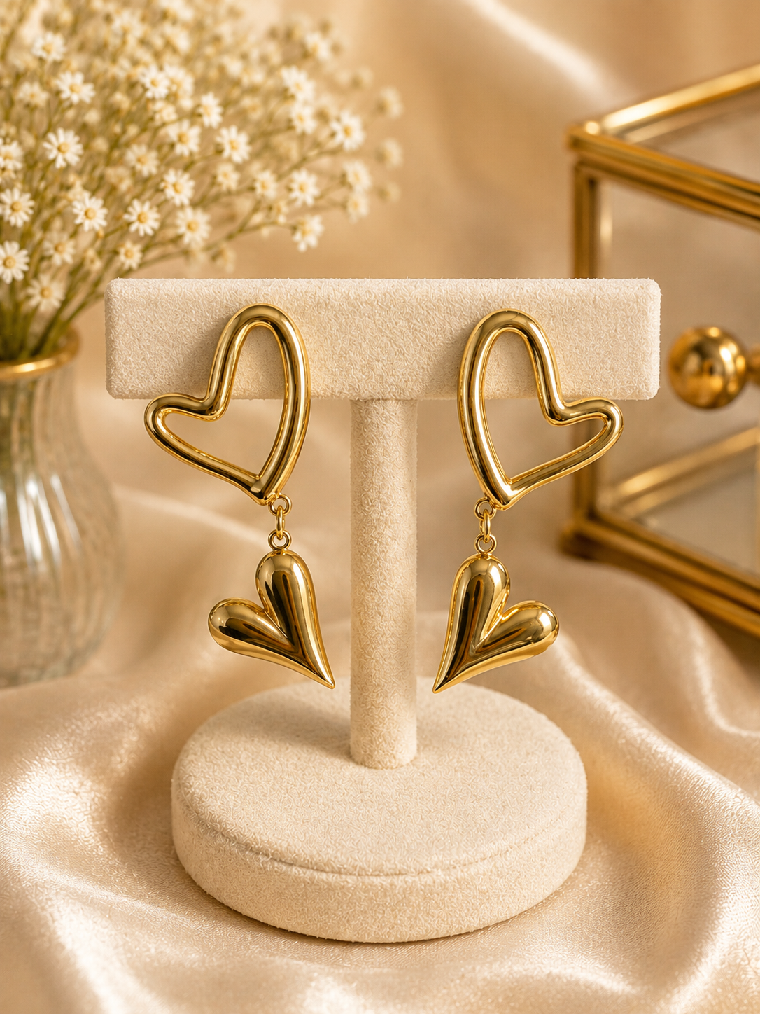 Chic Double Heart Stainless Steel Gold Plated earrings