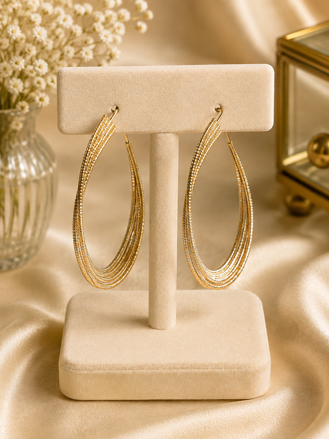 Golden Glow Multi-Strand Hoop Earrings 14k Gold Plated